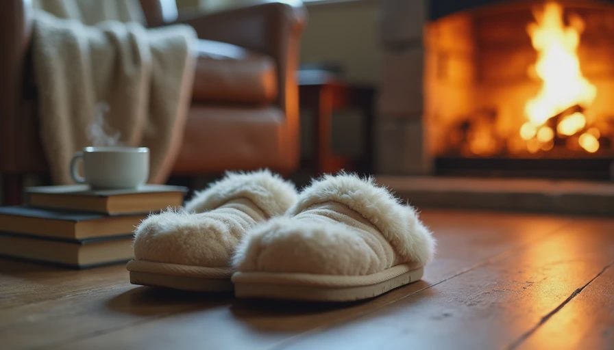 Worn sheepskin slippers by fireplace. Used daily until they fell apart. Comfort gift that lasted.